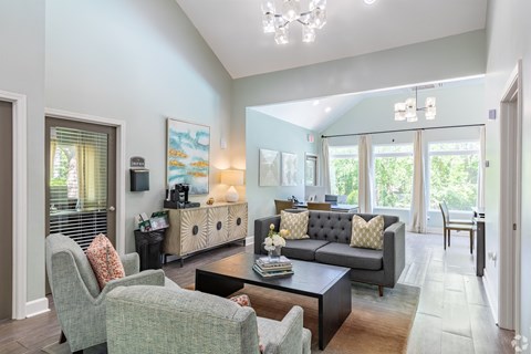 a living room with a couch and a coffee table
